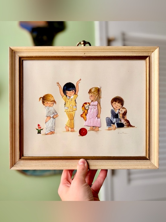 Constanza Other - Vintage Decorative Wall Art Print with Children Illustration In Pajamas
